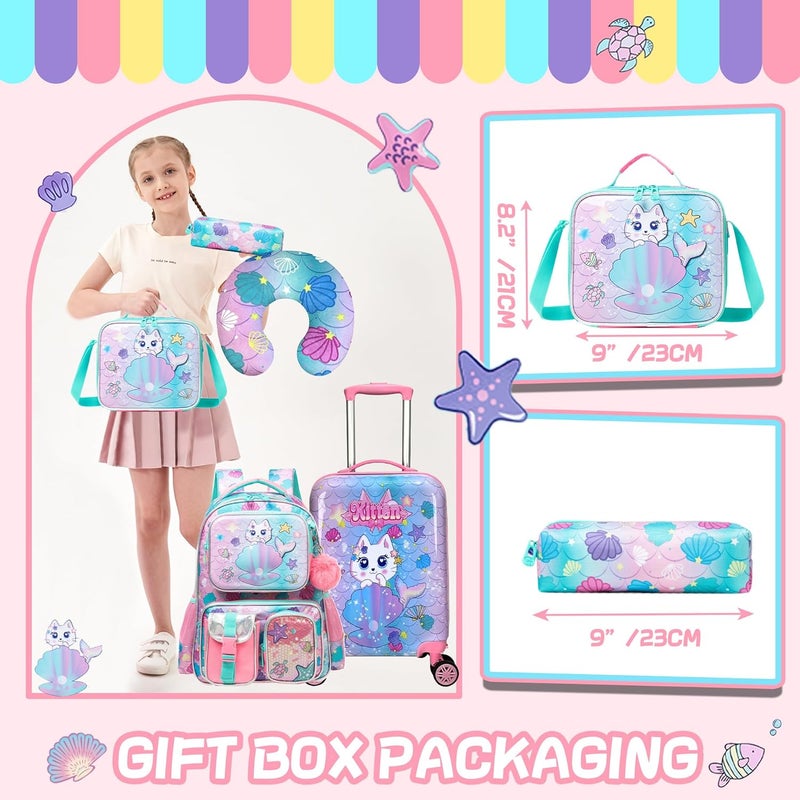 Inprof Cute Cat Kid's Luggage Set - 5 Piece Hardside Suitcase Set with Spinner Wheels - Airline Approved - Image 4